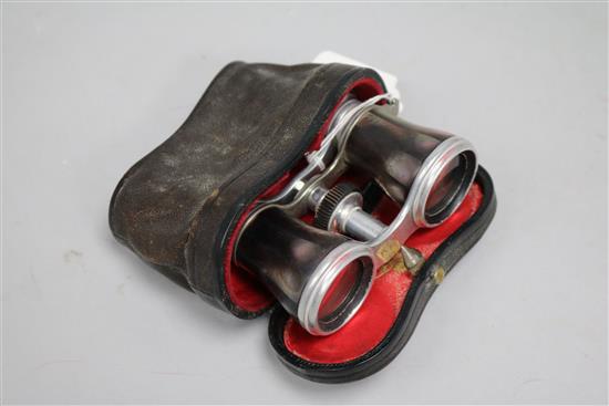 A mother of pearl opera glasses, cased